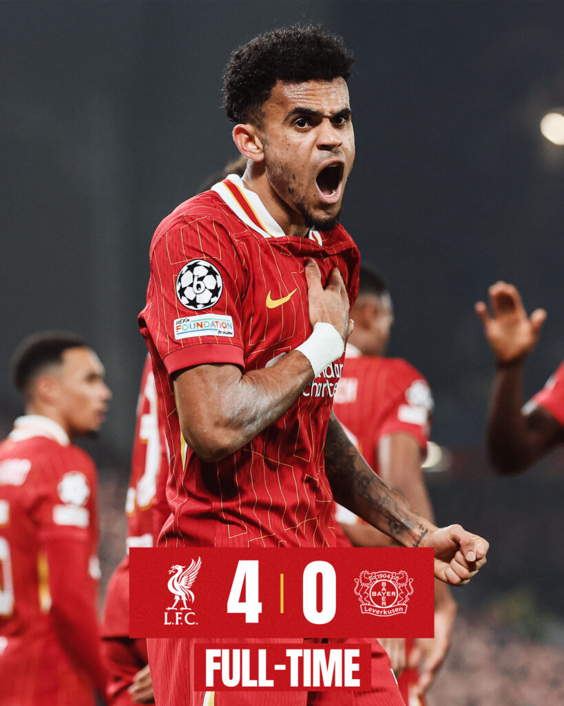 Luis Diaz Hat-Trick Powers Liverpool to 4-0 Victory Over Bayer Leverkusen in Champions League Clash