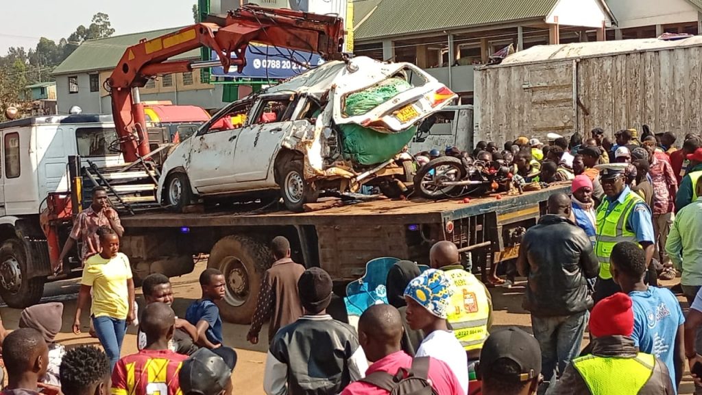 Two killed as lorry ploughs crowded Kisii town street A crowd mill at the scene where a lory which had lost its breaks killed two people in Kisii