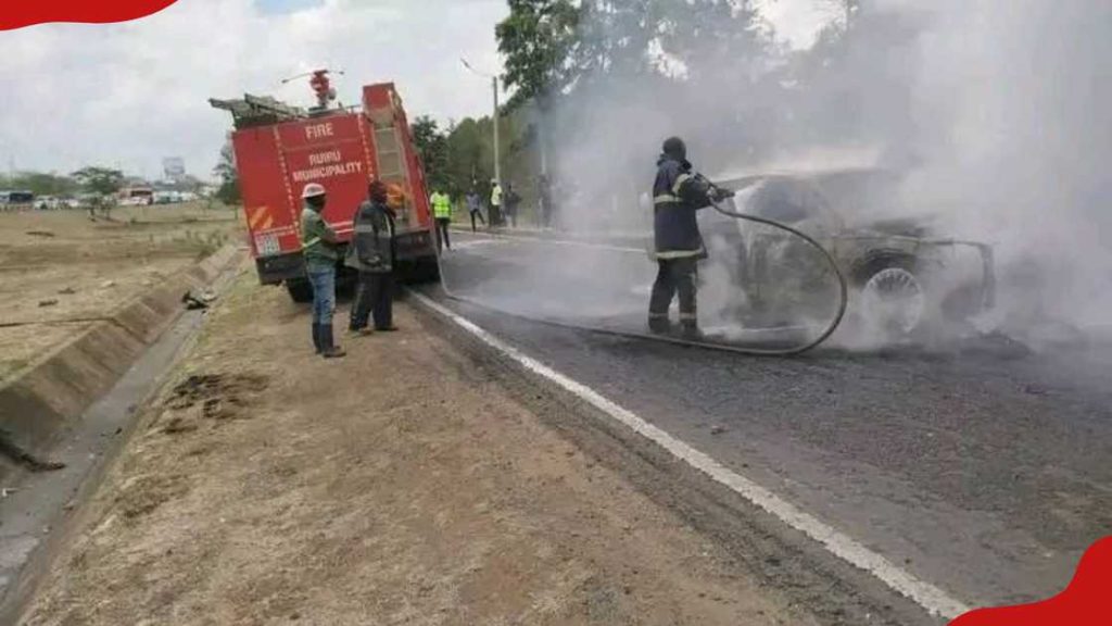 Police hunt bodaboda riders behind torching of Audi SUV after fatal accident on Thika Road
