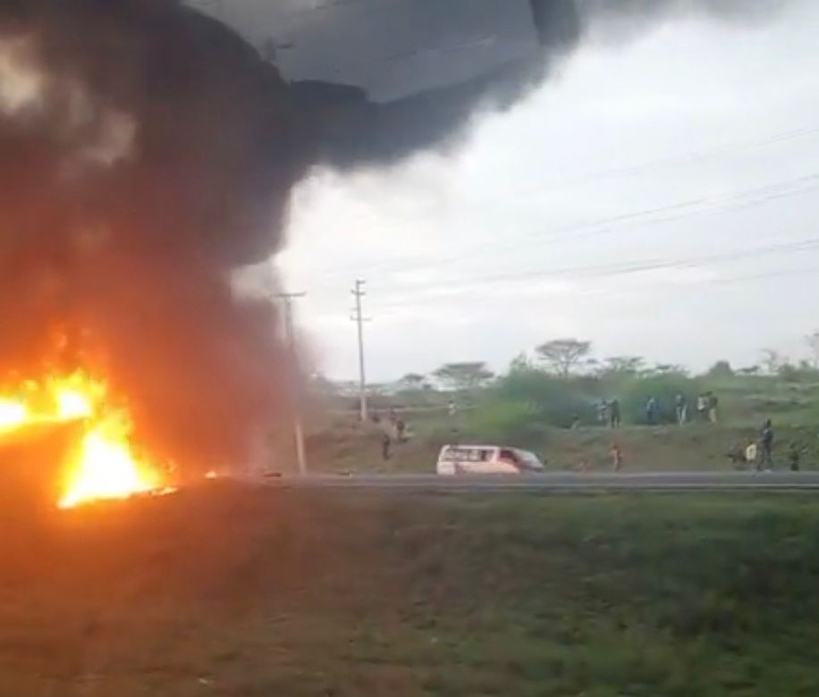 Traffic chaos after two trailers collide, burst into flames in Athi River
