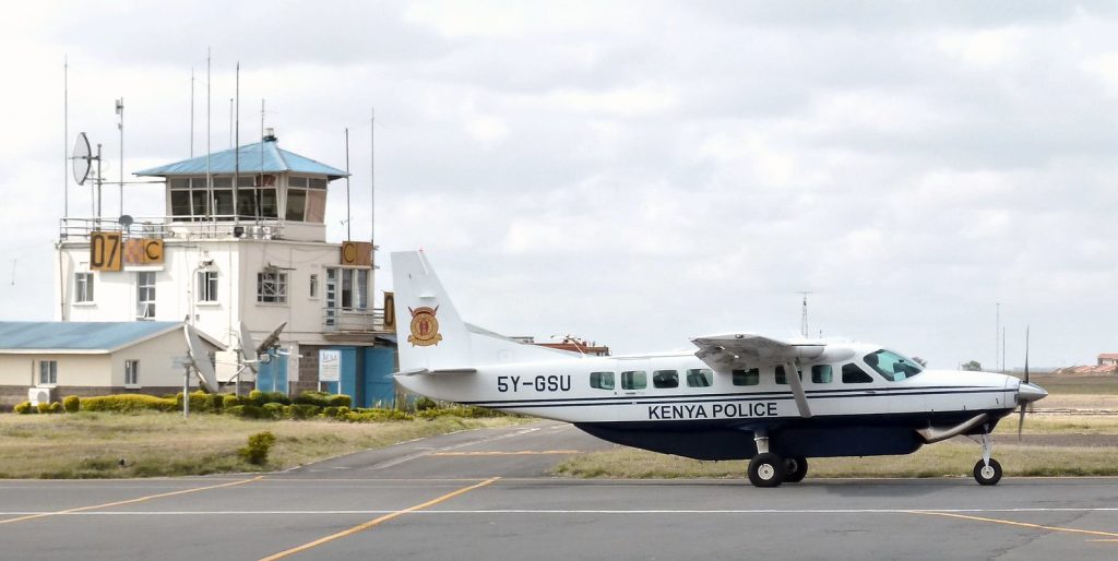 Panic as police aircraft carrying top security chiefs makes emergency return after bird strike in Wajir Aircraft registration number 5Y-GSU