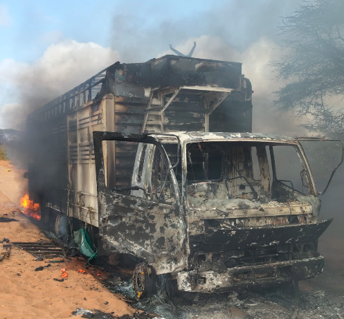 Parcel truck destroyed in fire on Isiolo–Mandera road Parcel truck destroyed in fire on Isiolo–Mandera road