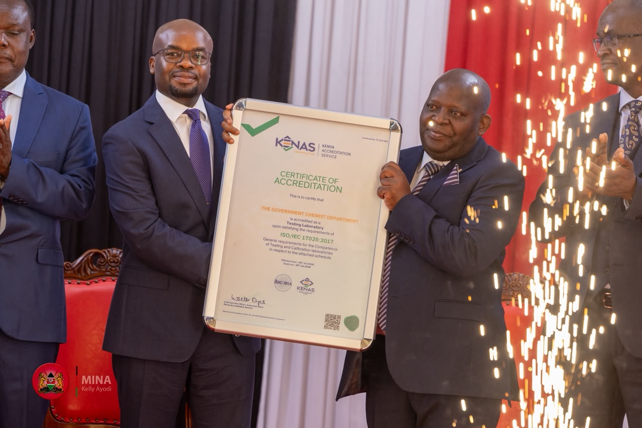 Govt Chemist formally receives ISO/IEC 17025 accreditation certificate - Kahawatungu