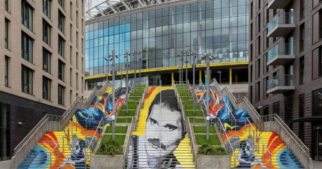 Freddie Mercury mural unveiled at Wembley Park